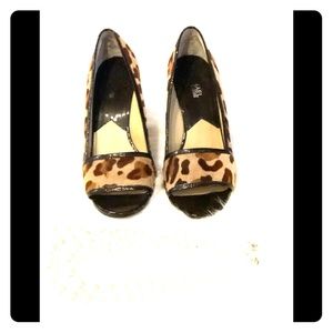 Michael Kors Leopard Print Wedge Heel Peep Toe Sho